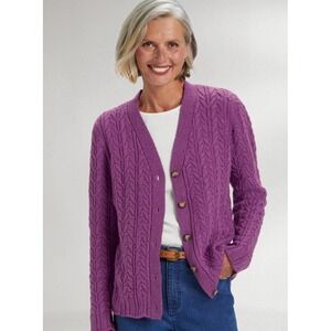 Appleseed's Women's Purple Donegal Braided‎ Cable Cardigan Size Small Petite $80